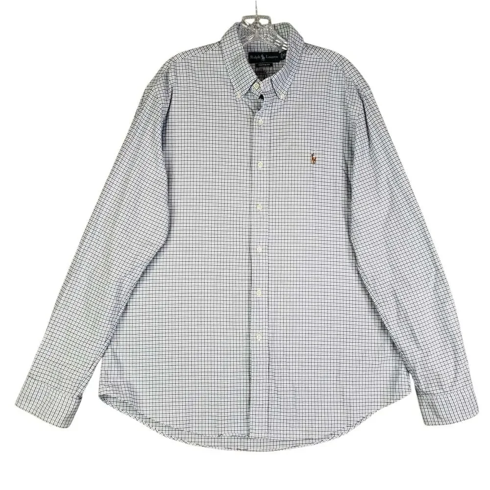 Polo Ralph Lauren Shirt Oxford Button Down Mens Size XL LS White Blue Plaid